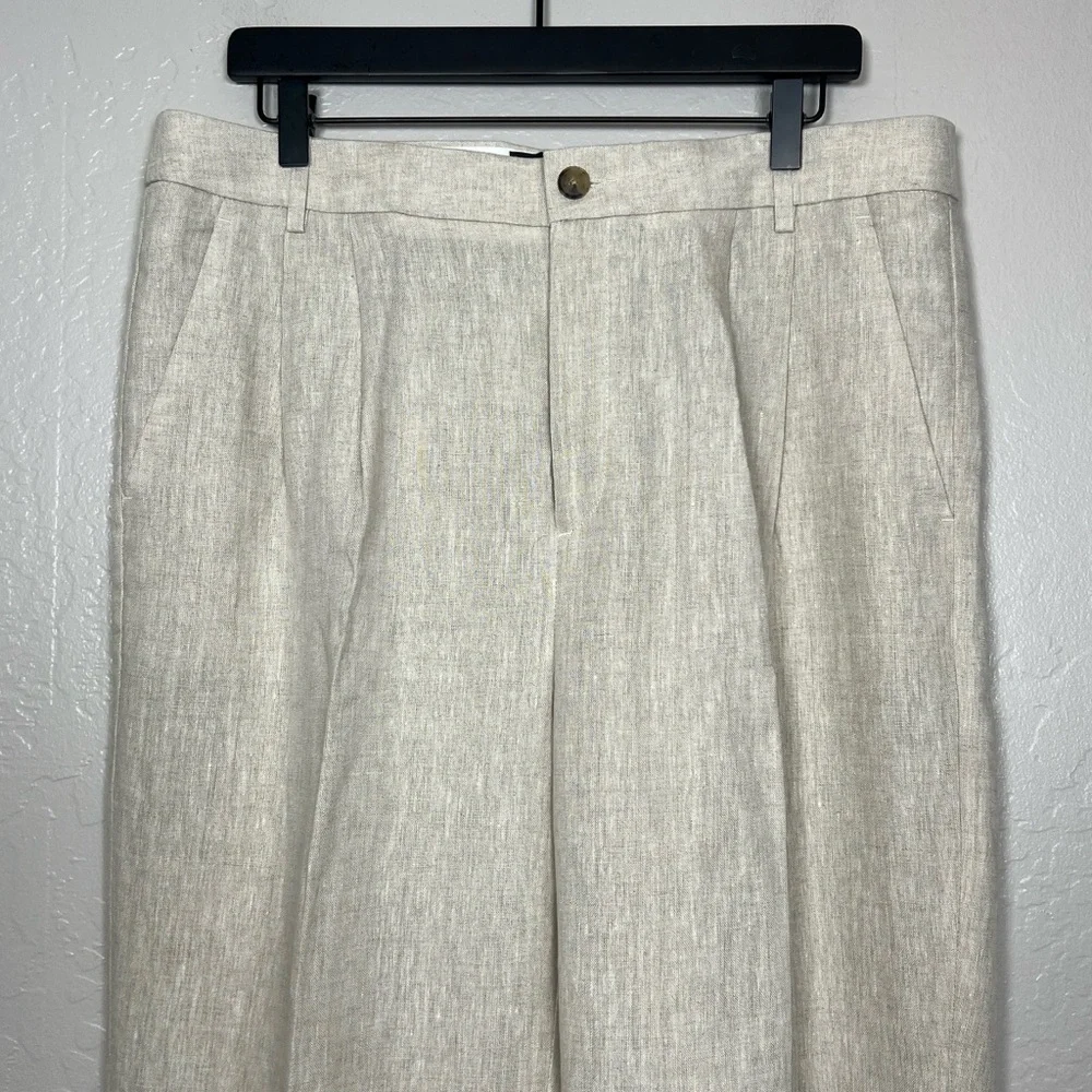 BANANA REPUBLIC Women Size 14 Palma Linen High-Waisted Pleated Straight-Leg Pant